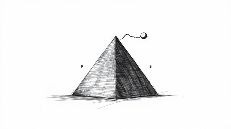 sketch an image for my blog post _pension Pyramid_, in black and white