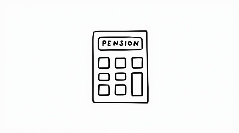 desing a minimalist sketch in black and white of a pension calculator for a blog post picture